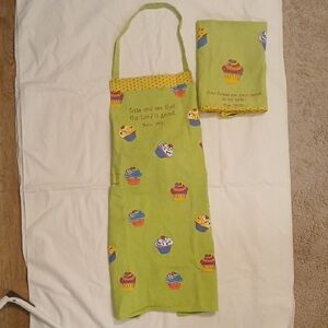 Lime Green Cupcake Apron and Towel Set